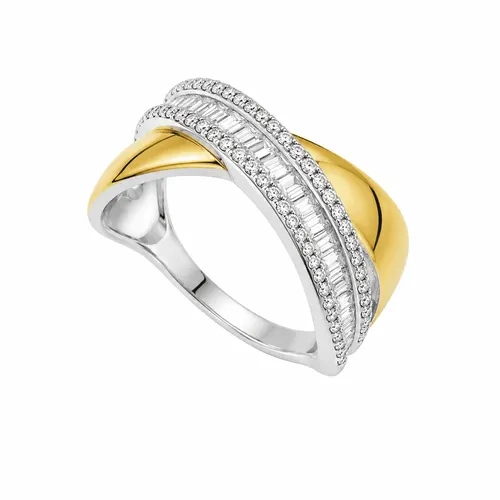 Anel em Prata 925 e Prata Banhada a Ouro Cravejado com Zircônias Brancas