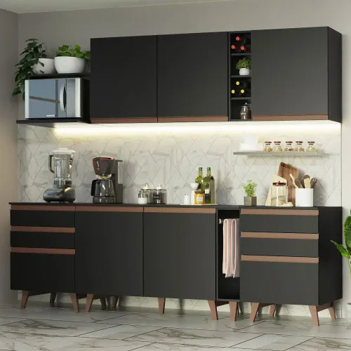 Armário de Cozinha Completa 260cm Preto Reims Madesa 06