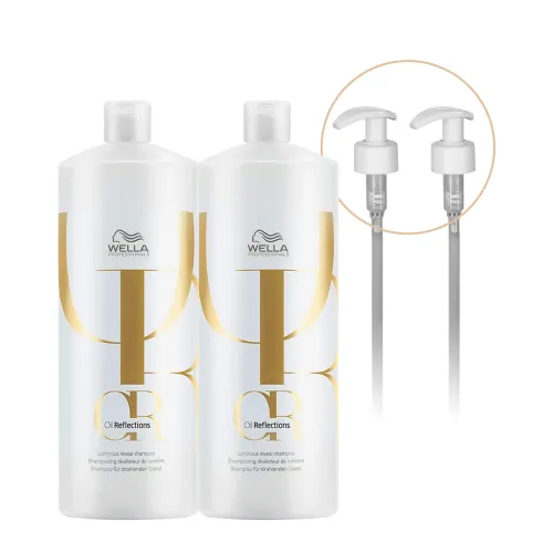 Kit Shampoo Luminous Reveal Wella Professionals Oil Reflections 2 Unidades 1 Litro com Válvulas