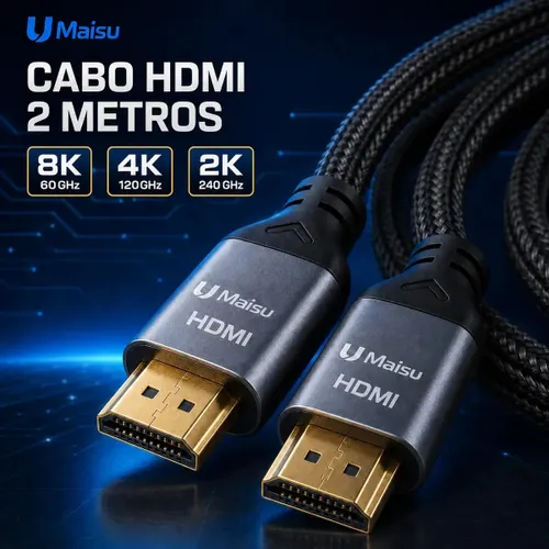 Cabo Hdmi 2 Metros 2.1 8k 4k Ultra HD Full Hd Blindado Speed para Projetores Ps5 Xbox e Smarttv - U maisu