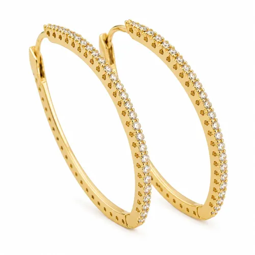 Brinco Navete 4 cm com 50 Diamantes em Ouro 18K