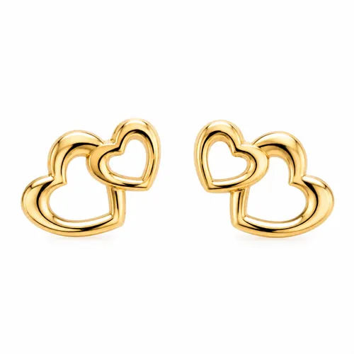 Brinco Coração Vazado Duplo 5 mm em Ouro 18K