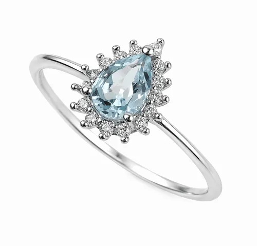 Anel Prata 6 mm Gota Água Marinha com 15 Zircônias