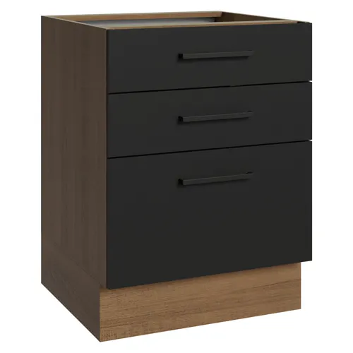 Balcão Madesa Agata 60 x 60 cm 3 Gavetas (Sem Tampo) Rustic/Preto