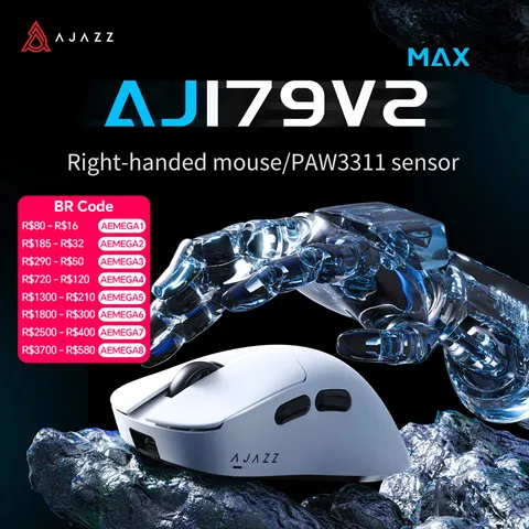 AJAZZ AJ179 V2 MAX Mouse Gamer sem Fio para E-Sports com Taxa de Polling de 1K, Design Leve e Ergonômico, Sensor PAW3311
