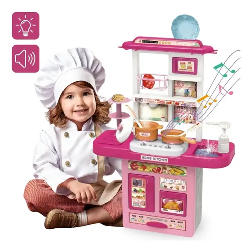 Cozinha Infantil de Brinquedo Kit Completo Sai Água e Som Rosa