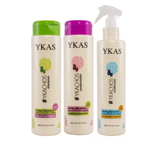 Kit Ykas Ykachos Shampoo 300 ml + Condicionador 300 ml + Umidificador 300 ml