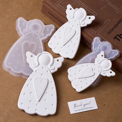 Diy sem rosto anjo molde de silicone árvore de natal pendurado ornamento gesso molde de resina de concreto coração ponto textura vestido menina artesanato
