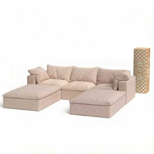 Sofá modular Sienna 3 lugares em Boucle com 2 Apoio - Bege Areia