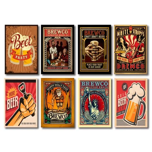 Kit Placas Decorativas Beers Drinks Bar Mdf - 8 Placas