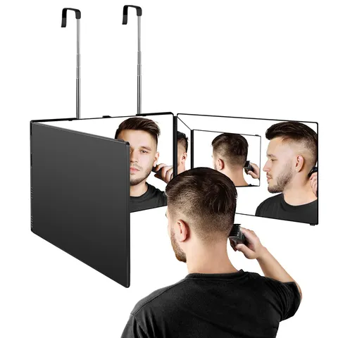 Portátil para Viagem 360 °   Espelho de Maquiagem Trifold com Gancho Telescópico Ajustável em Altura para Corte de Cabelo, Barbear, Presentes