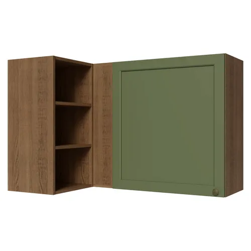 Armário Aéreo de Canto para Linha 60 cm de Profundidade Rustic/Verde Vik Madesa