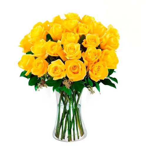 Luxuosas 24 Rosas Amarelas no Vaso