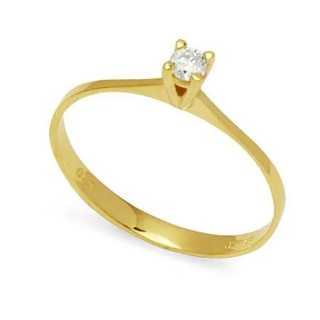 Anel Solitário com Diamantes 10 Pontos em Ouro 18K