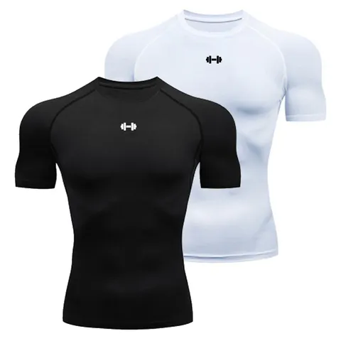 Camisa de compressão t dos homens verão roupas esportivas correndo camiseta elástica secagem rápida esporte topos t atlético ginásio treino camisas