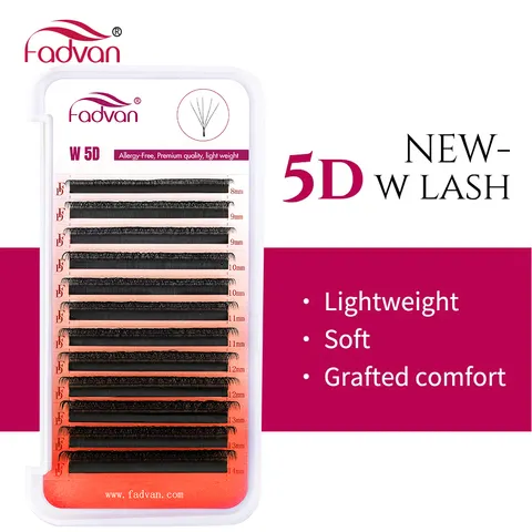 Fadvan 5d-w em forma de 0.07 d onda extensões de cílios natural falso vison chicote luz suave profissional pré-fabricado volume fã cílios