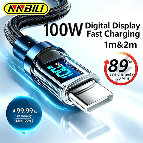 Cabo USB para Tipo C NNBILI, carregador de carregamento rápido de 120 W, cabo USB Tipo C para USB C, para Xiaomi POCO, Huawei, Macbook, Honor, 1/2 m.