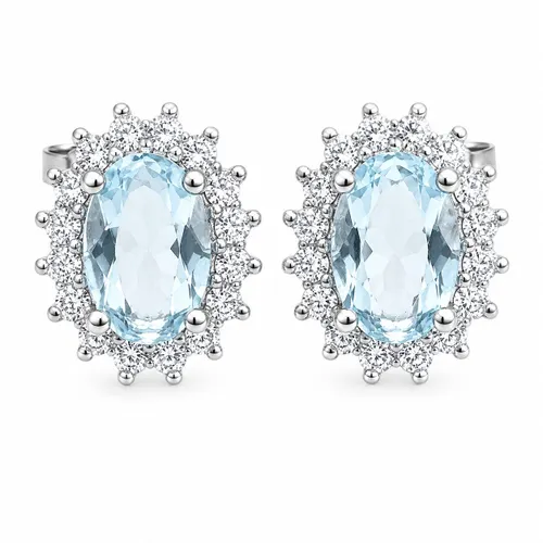 Brinco Oval 9 mm com Zircônia Água-Marinha e Zircônias em Prata 925