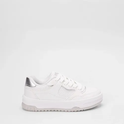 Tênis Casual Feminino Logus Recorte Metalizado Branco