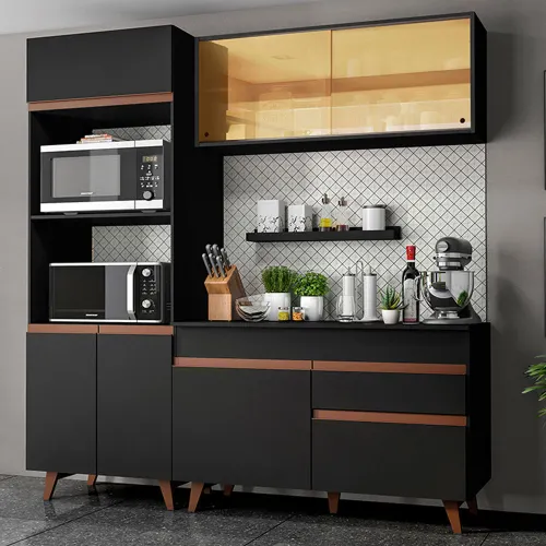 Armário de Cozinha Compacta 190cm Preto Reims Madesa 02