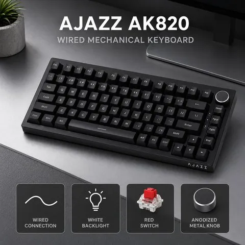 Teclado Mecânico para Jogos AJAZZ AK820 e AK820PRO, Layout 75%, Teclas PBT OEM, Retroiluminação RGB, Anti-Ghosting Total, Tipo-C