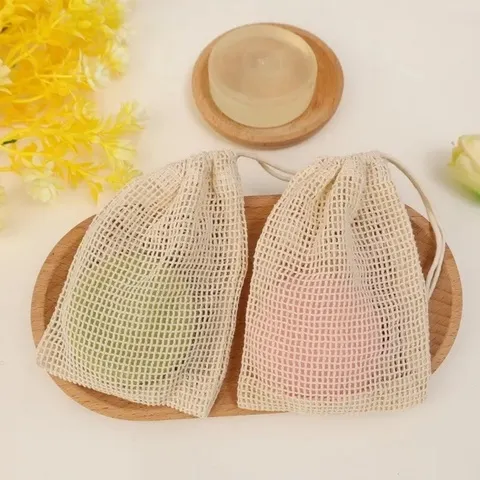 Saco de Sabão de Algodão Natural Ecológico, Rede de Espuma Facial Reutilizável e Macia para Limpeza, Saco de Sabão em Malha para Viagem e Uso Doméstico, Cuidados com a Pele