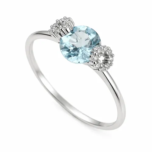Anel Prata 6 mm Redondo Água Marinha com 16 Zircônias