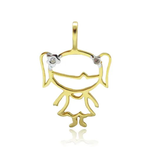 Pingente Menina 2 Diamante em Ouro 18K