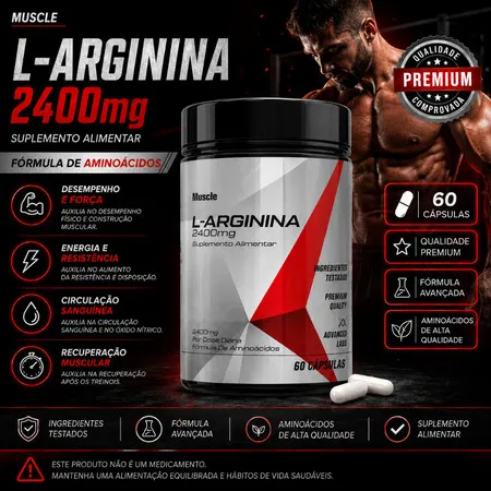 L-arginina 2400mg 60 Cápsulas Muscle Advanced Labs sem Sabor