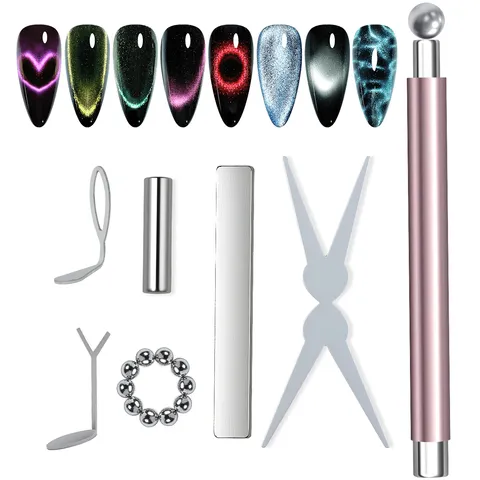 Conjunto de 3/4/7 peças de ímãs para efeito «olho de gato», com ferro em forma de «Y» para criar o efeito «olho de gato» em formato de coração, design magnético, ferramenta multifuncional para unhas, ideal para projetos de bricolagem.