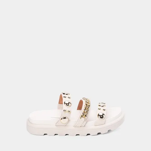 Tamanco Feminino Vizzano Original Tiras Detalhe Esferas & Corrente Off White