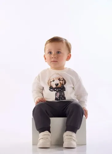 Conjunto para bebê menino com blusão e calça em moletom Off White Quimby