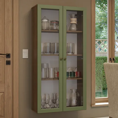 Cristaleira Suspensa 70 cm 2 Portas de Vidro Rustic/Verde Vik Madesa