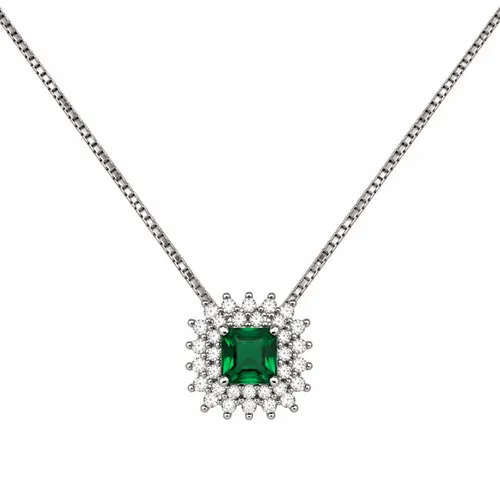 Colar Quadrado 45 cm Cravejado com Zircônia Esmeralda em Prata
