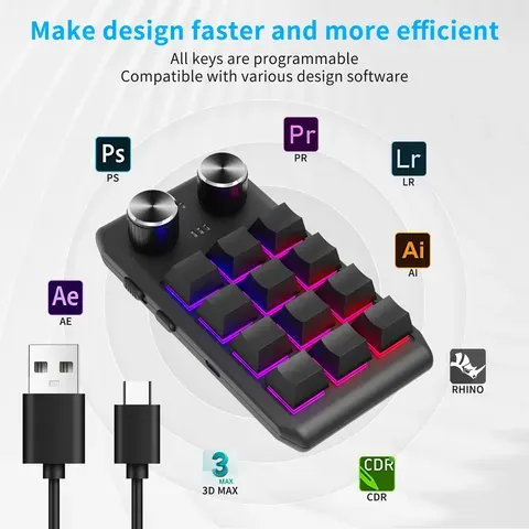 Bluetooth 12 teclas 2 botões programação usb macro teclado personalizado console de jogos teclado mecânico photoshop teclado permutável quente