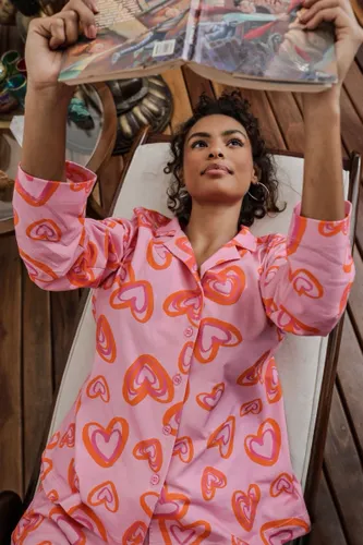 Camisa Manga Longa Pijama Estampa Coração