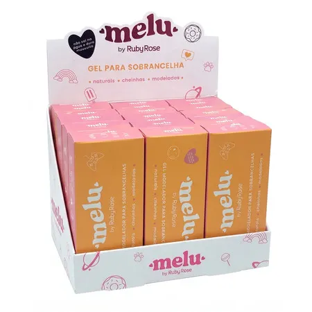 Box 24 Gel para Sobrancelhas Melu Ruby Rose RRF518 Fixação Modelagem Levanta Fios Incolor