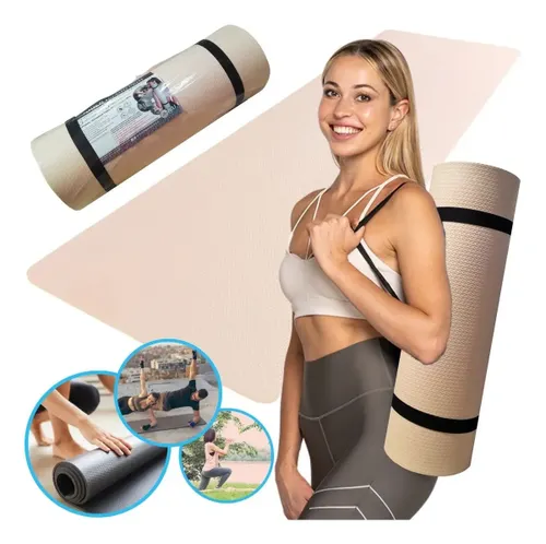 Colchonete Tapete Yoga Ginástica Pilates 1,80mx53cmx10mm Cor Creme