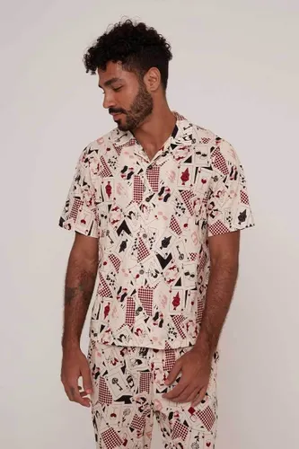 Camisa Manga Curta Masculina Pijama Estampa Baralho Sorte no Amor