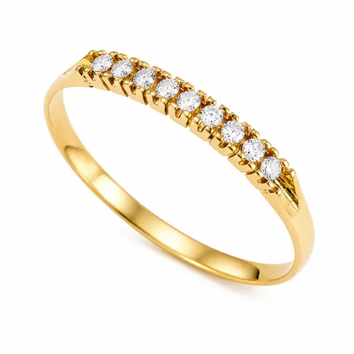 Anel Meia Aliança com 9 Diamantes de 1 Ponto em Ouro 18K