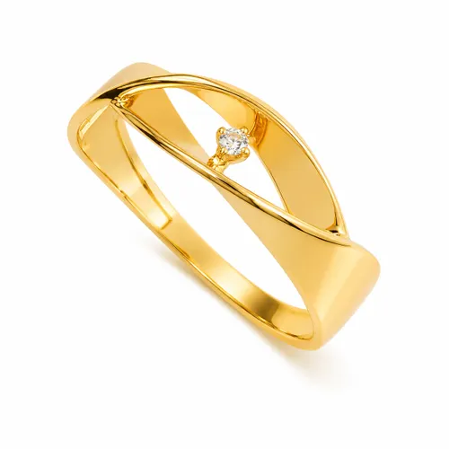 Anel Torcido Vazado com 1 Diamante em Ouro 18K