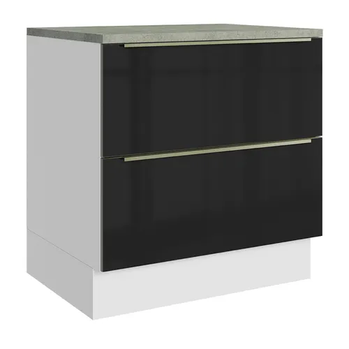 Balcão 80 x 60 cm 2 Gavetas (Com Tampo) Branco/Preto Lux Madesa