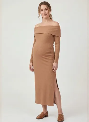 Vestido Midi Gestante Canelado Ombro a Ombro (Marrom) Just Basic