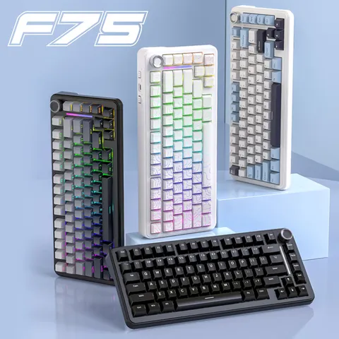 75% teclado para jogos de troca quente sem fio FREEWOL F75 RGB teclado mecânico com botões de metal AULA F75 mesmo modelo, tri-mode, 4000 mAh