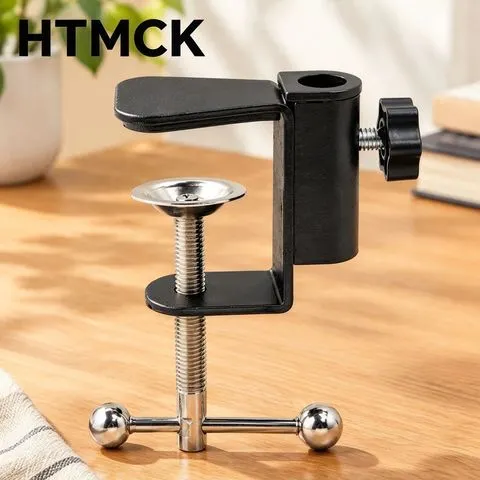 HTMCK 1 unidade – Suporte de mesa resistente, com clipe de fixação, em metal e plástico, para microfone e luminária de mesa, ideal para escritório e uso doméstico.