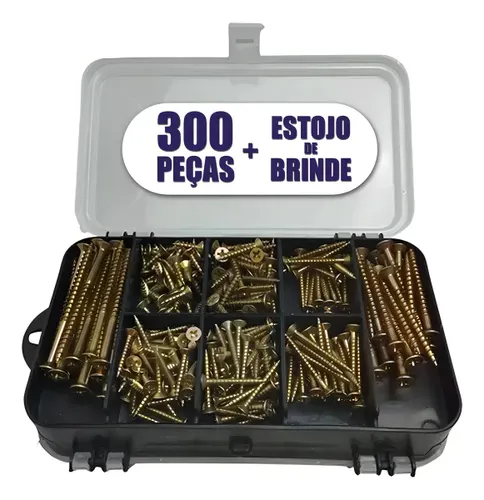 Kit 300 Parafusos Chipboard Philips, Buchas e Maleta