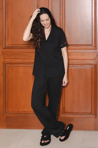 Camisa Pijama Feminina Manga Curta Básica Preta