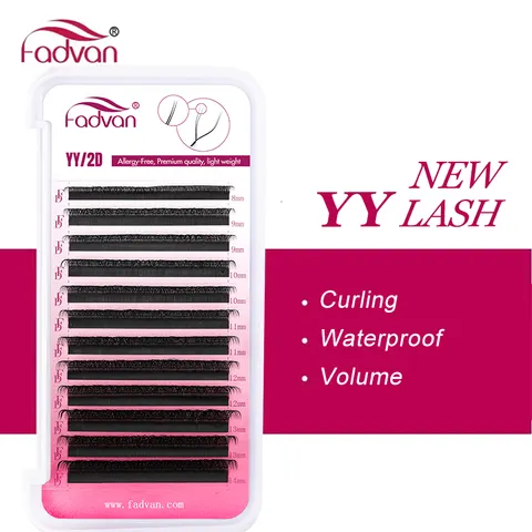 Fadvan yy forma 6-15mm cílios 2d 0.07/0.05mm falso vison c/d onda natural macio brasileiro pré-fabricado volume fã cílios extensão