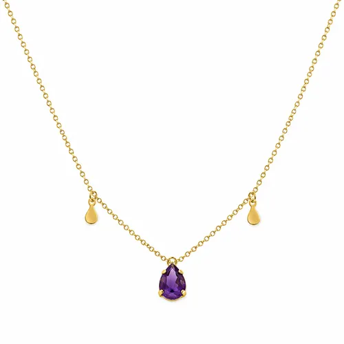Colar Chapas Gota Ametista 45 cm em Ouro 18K