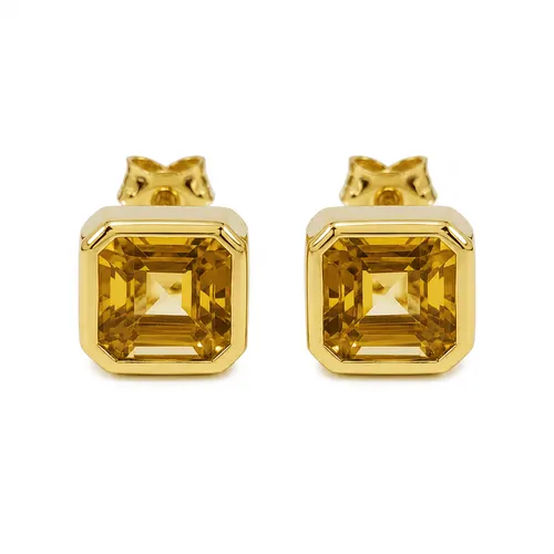 Brinco Quadrado com Citrino Natural em Prata 925 e Prata Banhada a Ouro